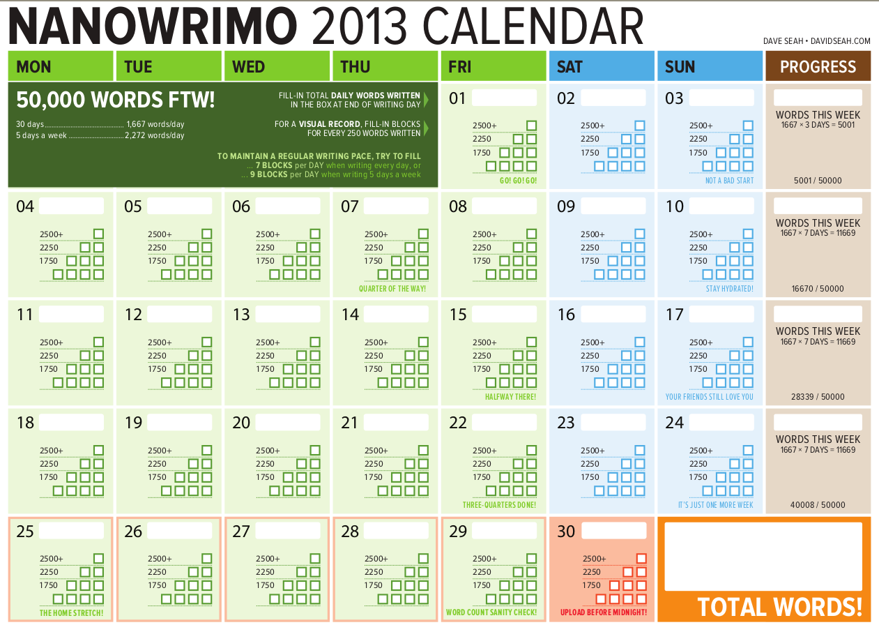 NaNoWriMo 2013 Calendar by Dave Seah