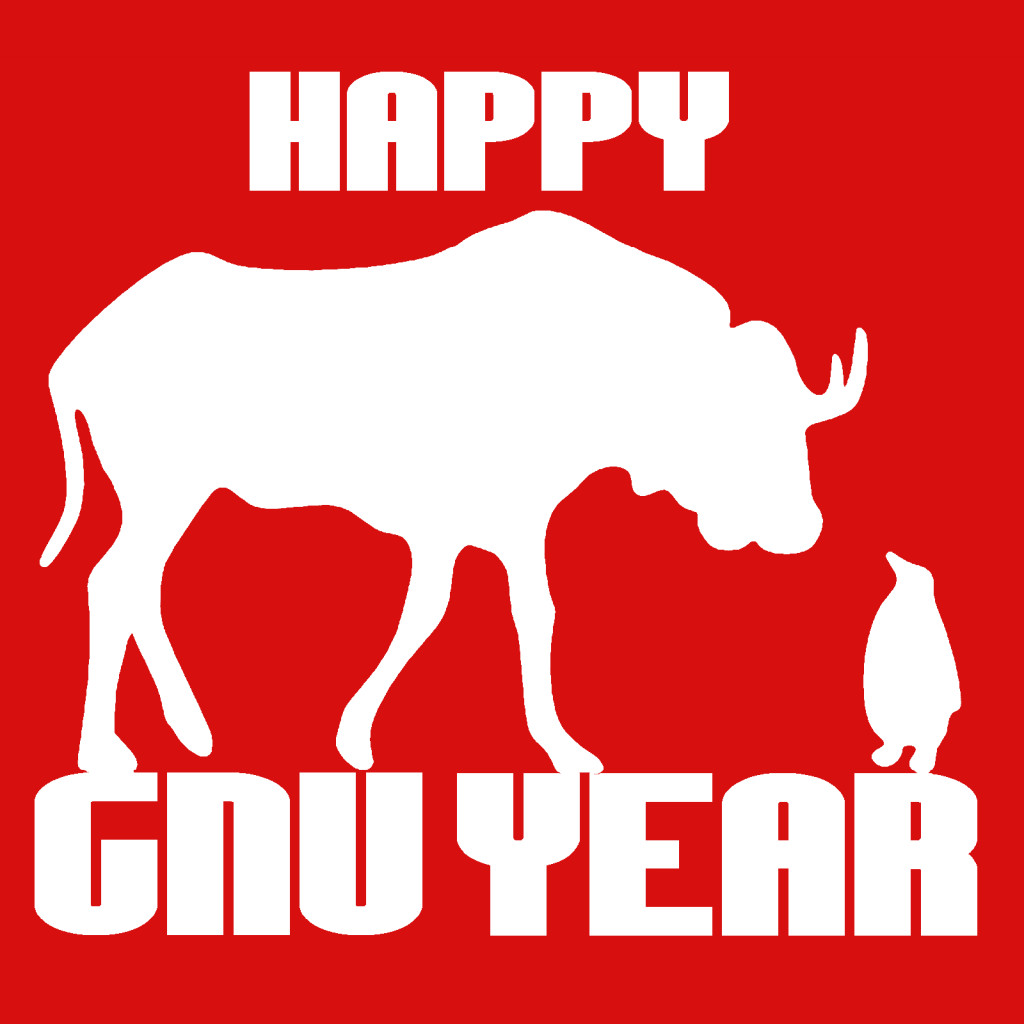 Happy GNU year stencil Red